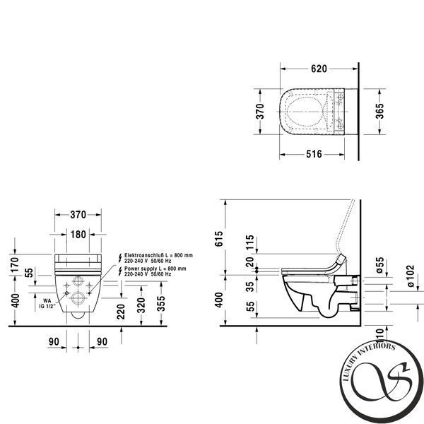 Vas de toaletă suspendat DURAVIT 2550592000 HAPPY D.2 36,5x62cm Fără margine 2550592000 foto