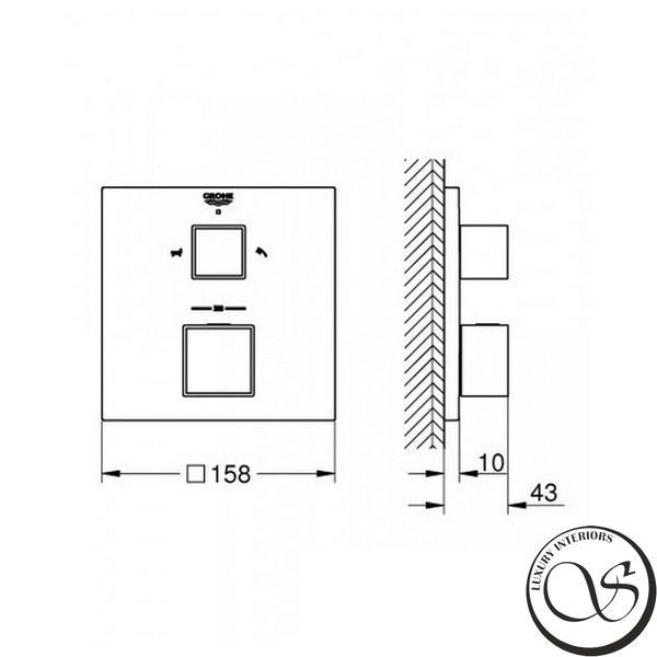 Partea exterioară a termostatului de baie GROHE Grohtherm Cube 24155000 24155000 foto