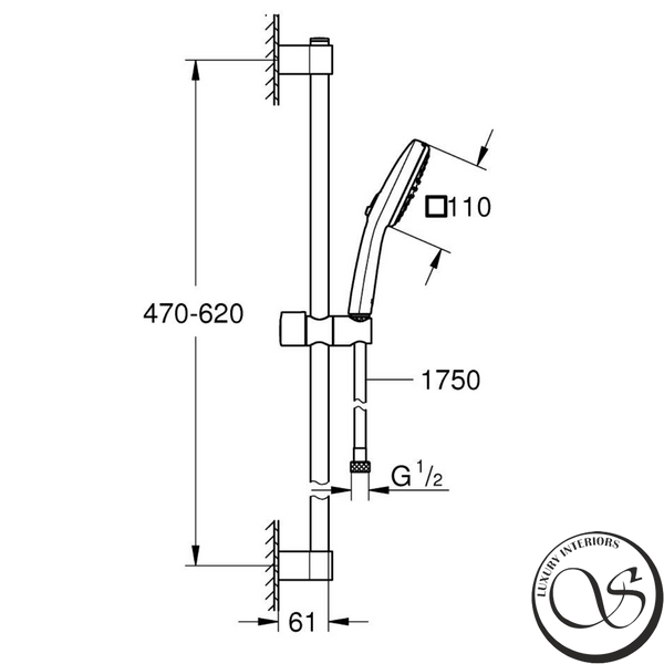 Душевой гарнитур GROHE Tempesta 267482433 Cube 110, 2 режима струи, душевая штанга 600 мм, 7,4 л/мин, черный 267482433 фото
