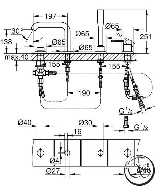 Смеситель для ванны Grohe Essence на 4 отверстия, хром (25251001) 25251001 фото