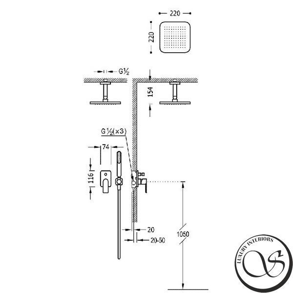 Sistem de dus cu baterie ascunsa pentru dus Tres LOFT crom 20018080 20018080 foto