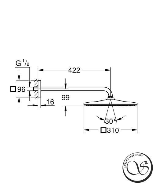Pălărie duș Grohe Rainshower 26564000 Mono Cube cu braț 31x31 cm 26564000 foto
