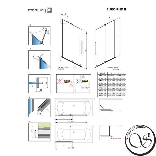 Paravan de dus RADAWAY Furo Black PND II 5902738088822+5902738089201 5902738088853+5902738089218 foto