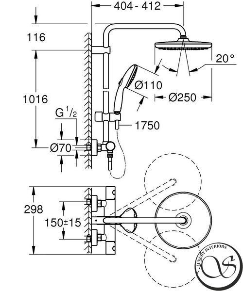 Душевая система GROHE TEMPESTA SYSTEM 26670001 250 с термостатом, хром 26670001 фото
