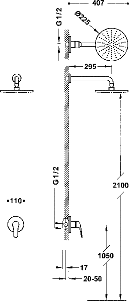 Душевая система TRES BASE PLUS 21617702 с однорычажным встроенным смесителем (1 канал), Хром 21617702 фото