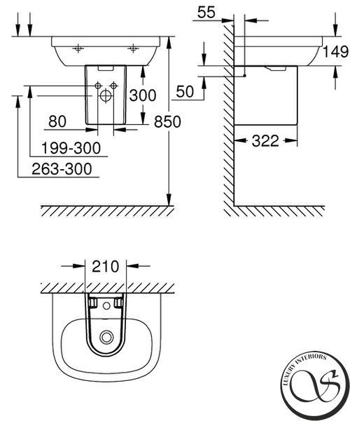 Умывальник подвесной с полупьедесталом Grohe Euro Ceramic 55 см, белый (39336000_39201000) 39336000_39201000 фото