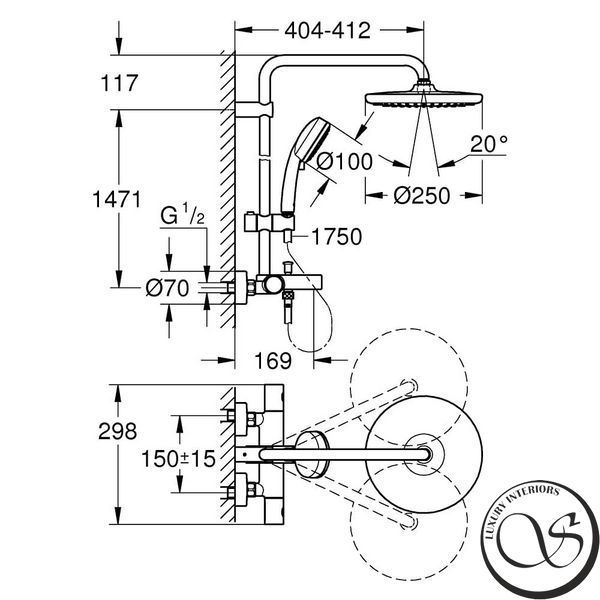 Sistem de dus cu termostat de baie GROHE Tempesta 26672000 26672000 foto