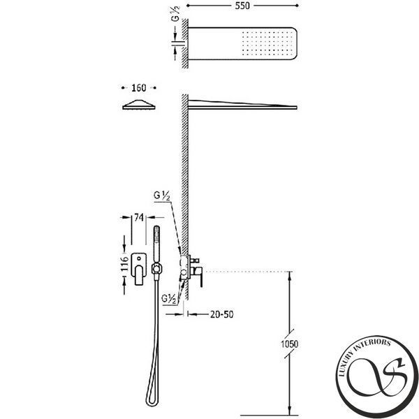 Sistem de duș ascuns Tres LOFT pentru duș Aur mat 24K 20018005OM foto