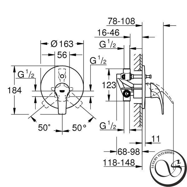 Baterie de baie GROHE Start Curve pentru instalare ascunsă 29115000 29115000 foto