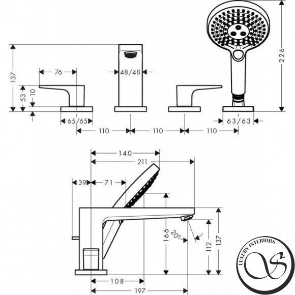 Смеситель для ванны HANSGROHE METROPOL НА 4 ОТВЕРСТИЯ (74553000) 889170395061 фото