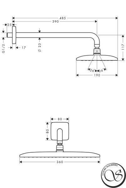 Duș fix HANSGROHE RAINDANCE E 360 Air cu 1 jet și suport de 390 mm 27376000 foto