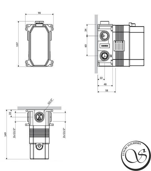 Скрытая часть смесителя OMNIRES BOX48X на 3 потока BOX48X фото