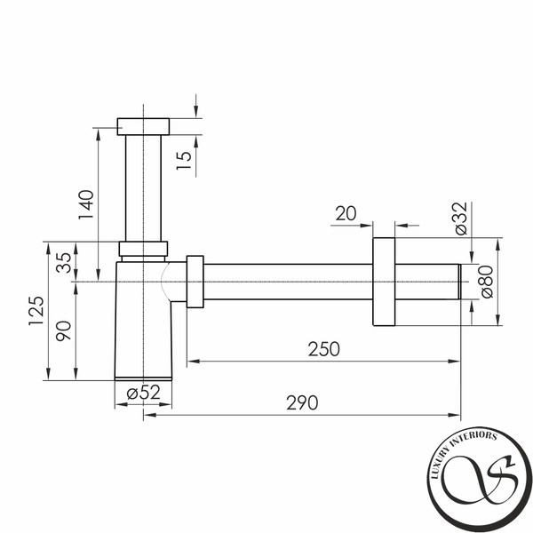 Сифон для умывальника IMPRESE i-SEW D12600101S с накидной гайкой 1 1/4", пластик хром, круглый, сливная трубка d32x250 с розеткой d12600101S фото