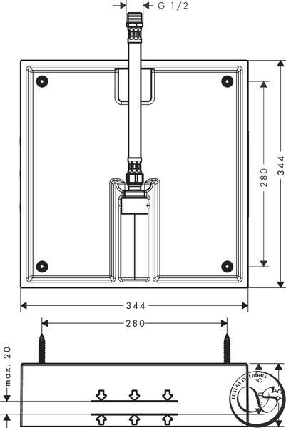 Скрытая часть для монтажа верхнего душа, Hansgrohe 40х40 1Je (26254180) 26254180 фото