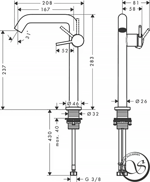 Смеситель для умывальника Hansgrohe Tecturis S 73373670 CoolStart с сливным гарнитуром push-open, черный матовый 73373670 фото