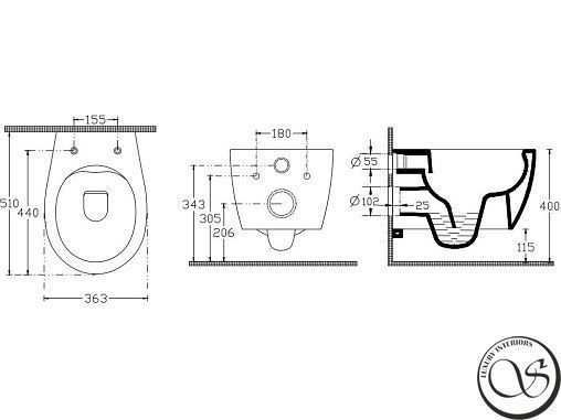 WC suspendat - bideu Isvea 10ARS1015 540 x 365 x 400 mm cu baterie, alb lucios 10ARS1015 foto