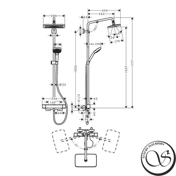 Душевая система Hansgrohe Croma E Showerpipe 280 1jet EcoSmart с термостатом, хром (27660000) 27660000 фото