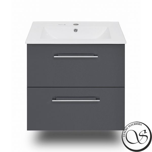 Dulap cu lavoar 80cm IMPRESE VALTICE, gri, suspendat, 2 sertare + lavoar blat art i11042D f3212G foto