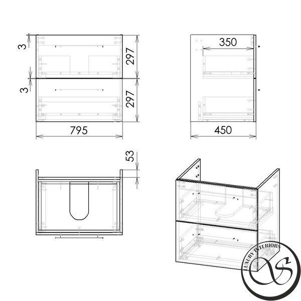 Dulap cu lavoar 80cm IMPRESE VALTICE, gri, suspendat, 2 sertare + lavoar blat art i11042D f3212G foto