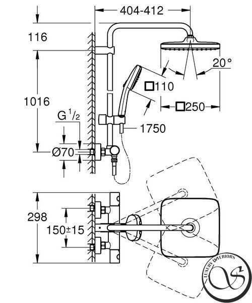Sistem de dus GROHE TEMPESTA 250 SYSTEM CUBE 266892431 cu termostat 266892431 foto