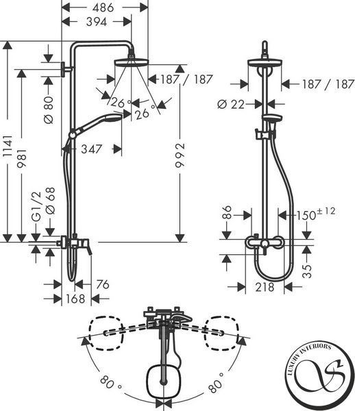 Hansgrohe Croma E Showerpipe Select 180 2jet Showerpipe cu baterie, crom/alb (27258400) 27258400 foto
