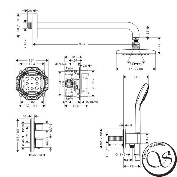 Душевая система Hansgrohe Croma E 280 1jet Ecostat E 7в1, хром (27953000) 27953000 фото