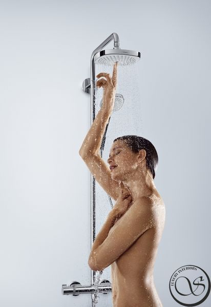 Душевая система Hansgrohe Croma Select E 180 2jet Showerpipe EcoSmart с термостатом 9 л/мин, хром/белый (27257400) 27257400 фото