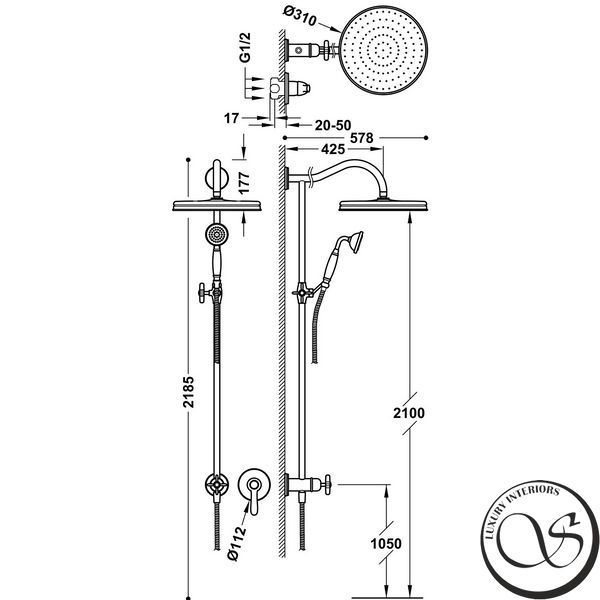 Sistem de duș TRES-CLASIC cu baterie Bronz periat 24217703LM foto