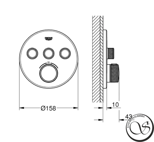 Partea exterioară a termostatului pentru cadă și duș GROHE Grohtherm SmartControl pentru 3 ieșiri, rotund, mat pentru zori reci (29121GN0) 29121GN0 foto