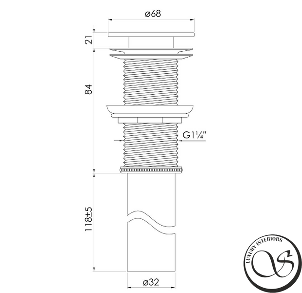 Донный клапан Volle 90-00-010 для мойки без перелива Solid surface 90-00-010 фото