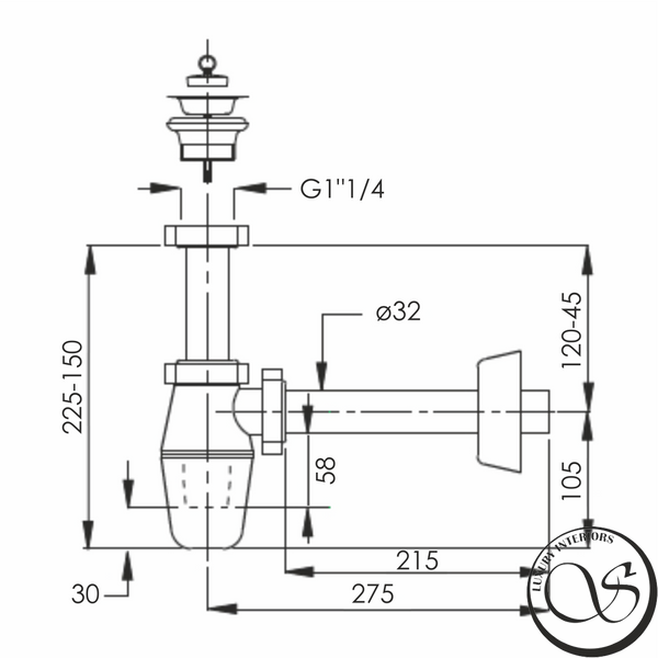 Sifon lavoar IMPRESE d12601411S cu dop de 1 1/4", țeavă de scurgere 32x215 mm cu rozetă d12601411S foto