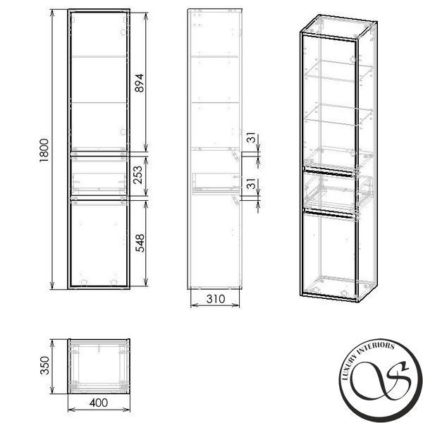 Пенал для ванной комнаты IMPRESE BILOVEC f3263W подвесной&nbsp;180*40*35см&nbsp;белый f3263W фото