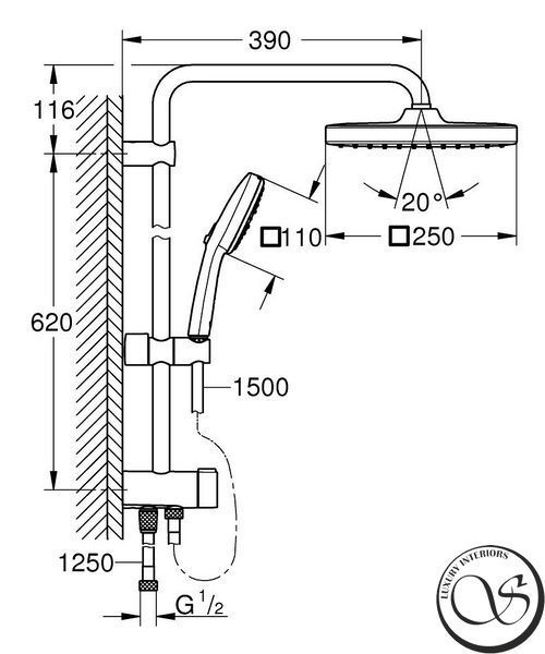 Grohe Tempesta System 250 Cube Flex sistem de duș cu deviator, montat pe perete, negru mat (269772431) 269772431 foto