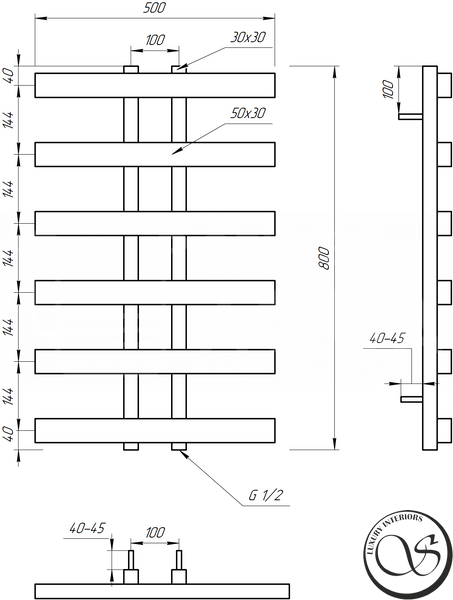 SYMMETRY suport pentru prosoape incalzit cu apa 800*500 1501Kombi foto