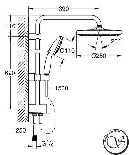 Sistem de duș Grohe Tempesta System 250 Flex cu deviator de perete, negru mat (269802431) 269802431 foto