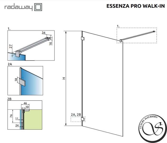 Paravan de dus RADAWAY 10103090-09-01 ESSENZA PRO GOLD WALK-IN 90 cm 10103090-09-01 foto