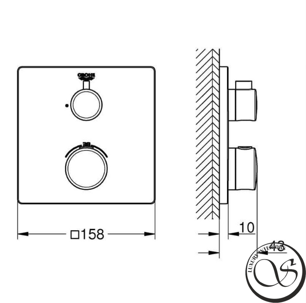 Baterie termostatica de dus incorporata 2 moduri Grohe GRT Square Dus Phantom Black 1022152430 1022152430 foto