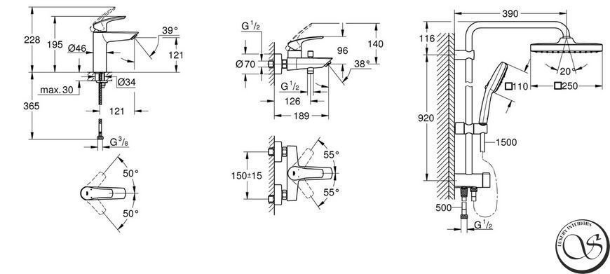 Набор смесителей для ванной Grohe Eurosmart New 3 в 1, хром (UA123246R1) UA123246R1 фото