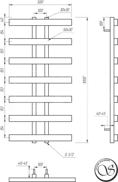SYMMETRY suport pentru prosoape incalzit cu apa 1000*500 1502Kombi foto