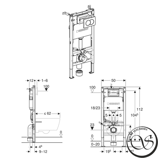 Set: GEBERIT DUOFIX 458.133.11.3 instalare pentru WC suspendat, H112, clapetă de acționare DELTA01 ROUND, albă 458.133.11.3 foto