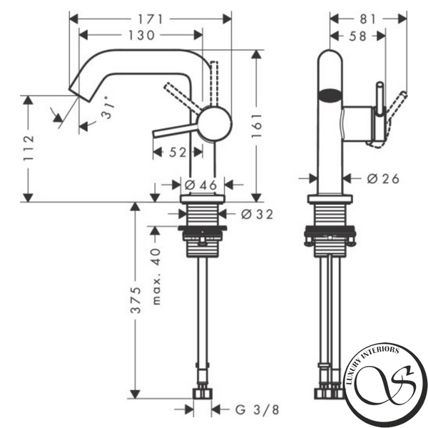 Смеситель для умывальника HANSGROHE TECTURIS S 73320000 110, однорычажный, CoolStart, push-open, цвет хром 73320000 фото