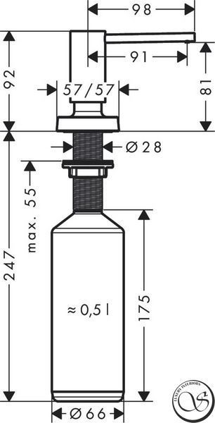 Дозатор кухонный Hansgrohe A71 врезной 500 ml, хром (40468000) 40468000 фото