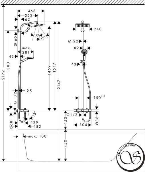 Душевая система Hansgrohe Crometta Е 240 1jet Showerpipe (27298000) 27298000 фото