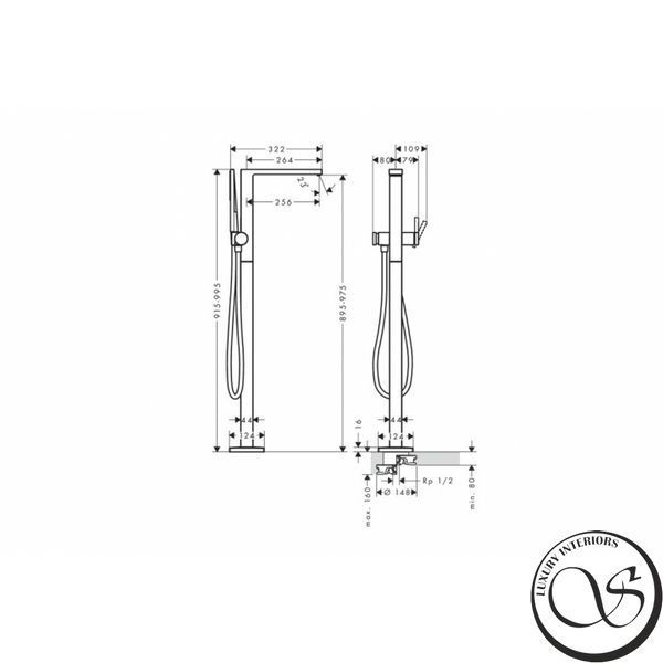 Baterie de baie Hansgrohe Tecturis E pentru pardoseală (73445140) 73445140 foto