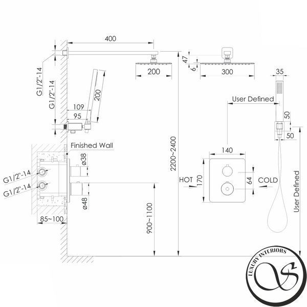 Sistem de duș IMPRESE GRAFIKY ZMK0424070482 montaj ascuns (termostat 2-F, duș 300*200 mm, cap de duș 1 mod, furtun 1500 mm inox), nichel negru ZMK0424070482 foto
