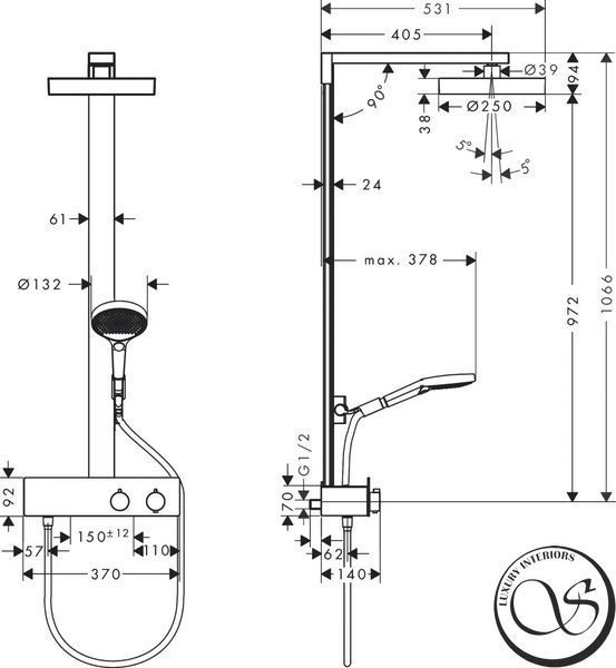 Душевая система Hansgrohe Rainfinity 250 1jet 28742700 EcoSmart с термостатом белый матовый 28742700 фото