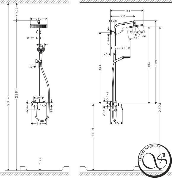 Душевая система Hansgrohe 27284000 Crometta Е 240 1jet Showerpipe 27284000 фото