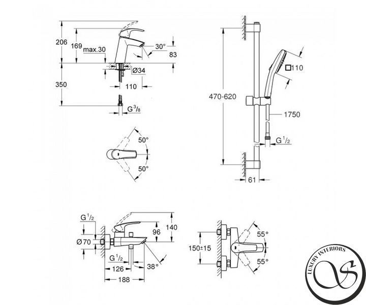 Комплект смесителей с душем Grohe EuroSmart, черный матовый (UA123246M243) UA123246M243 фото