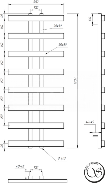 SYMMETRY suport pentru prosoape incalzit cu apa 1200*500 1506Kombi foto