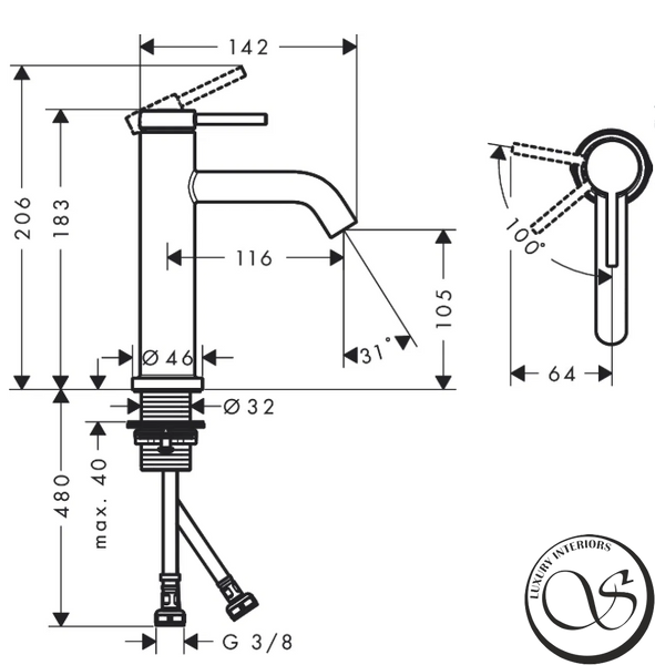 Baterie de lavoar 100 Hansgrohe Tecturis S CoolStart cu garnitură pop-up 73318000 crom 73311000 foto